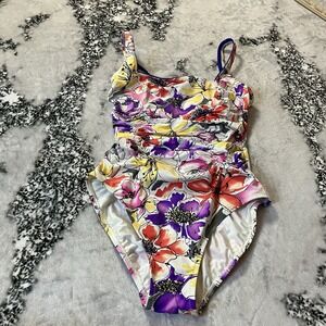 Gottex Swimsuit Womens Size 6 Floral One Piece‎ Side Ruching Scoop Back